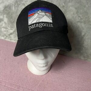 Patagonia Black Embroidered Mountain Logo Trucker Hat Baseball Cap